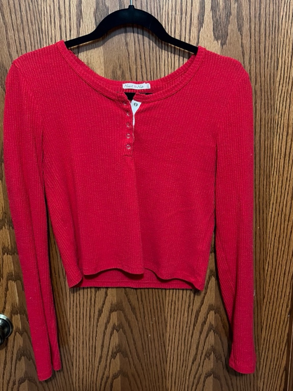 Heart & Hips Red Ribbed Henley Long-Sleeve